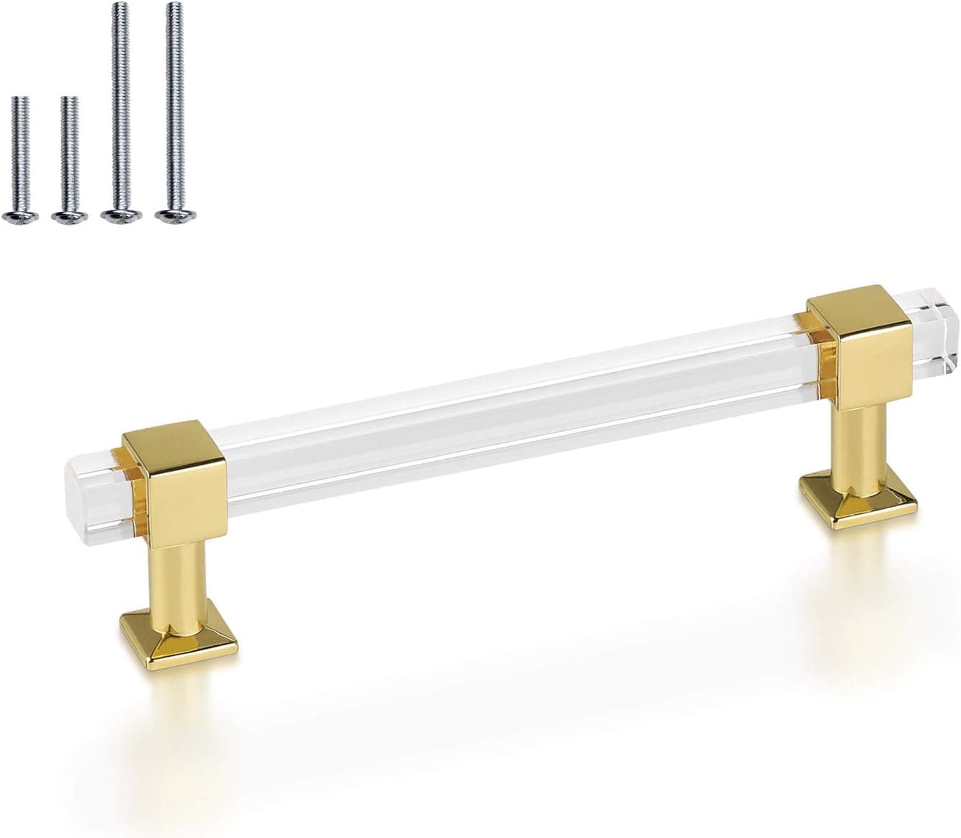 Mengico 6 Pack Cabinet Pulls 5 Inch Hole Center Kitchen Cabinet Handles Gold Modern Drawer Pulls Acrylic Cabinet Hardware for Bathroom