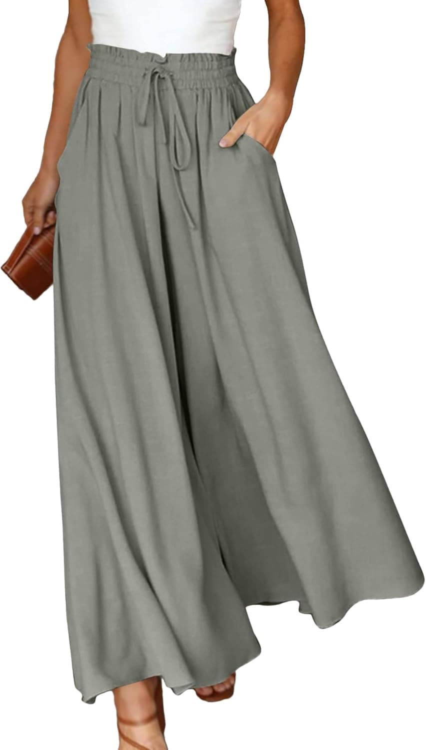Nuofengkudu Palazzo Pants for Women High Waist Loose Solid Dressy Culottes Elastic Waist Wide Leg Casual Trousers