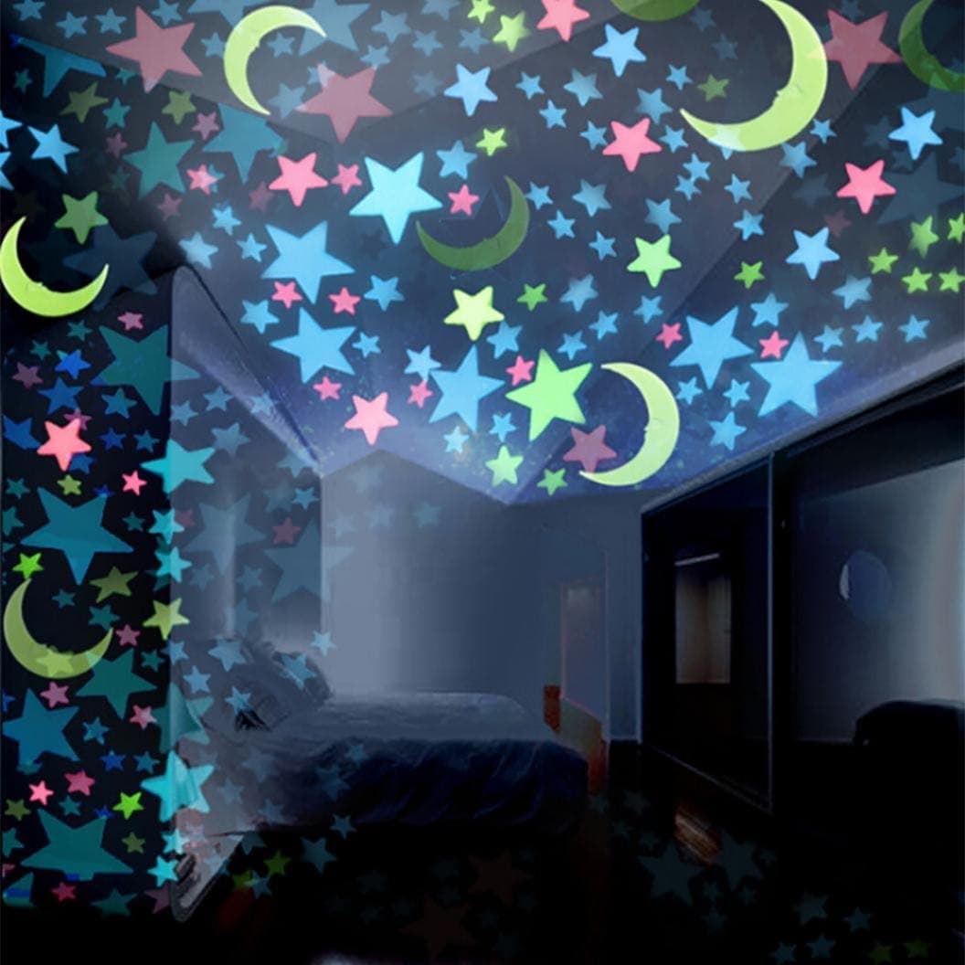 YJYdada 100PC Kids Bedroom Fluorescent Glow in The Dark Stars Moons Wall Stickers