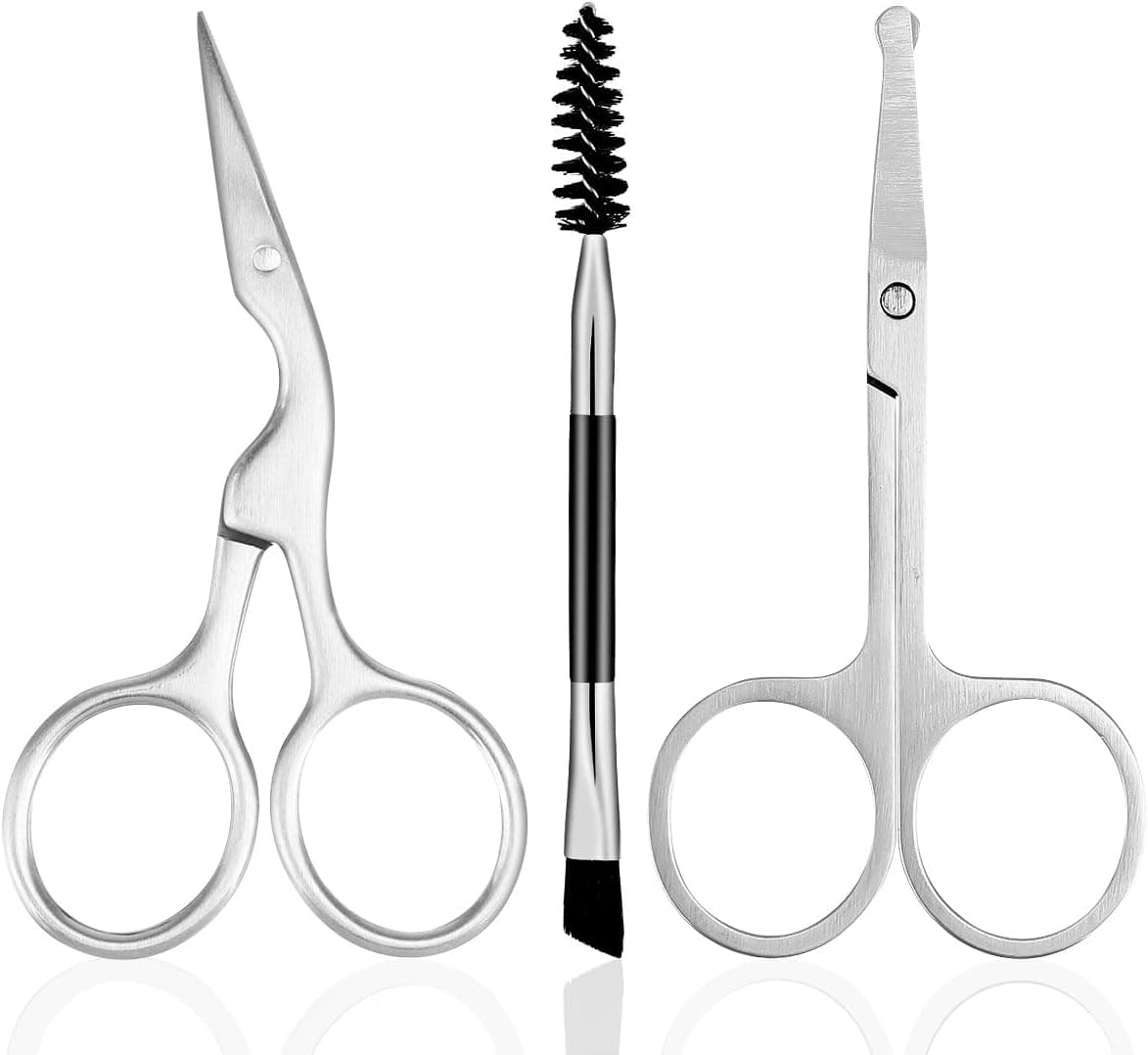 Mefor Eyebrow Scissors,3 in 1 Eyebrow Kit,Professional Eyebrow Grooming kit Including Eyebrow Brush,Stainless Steel Sharp Brow Scissors,Nose Hair Scissors,and Storage Bag
