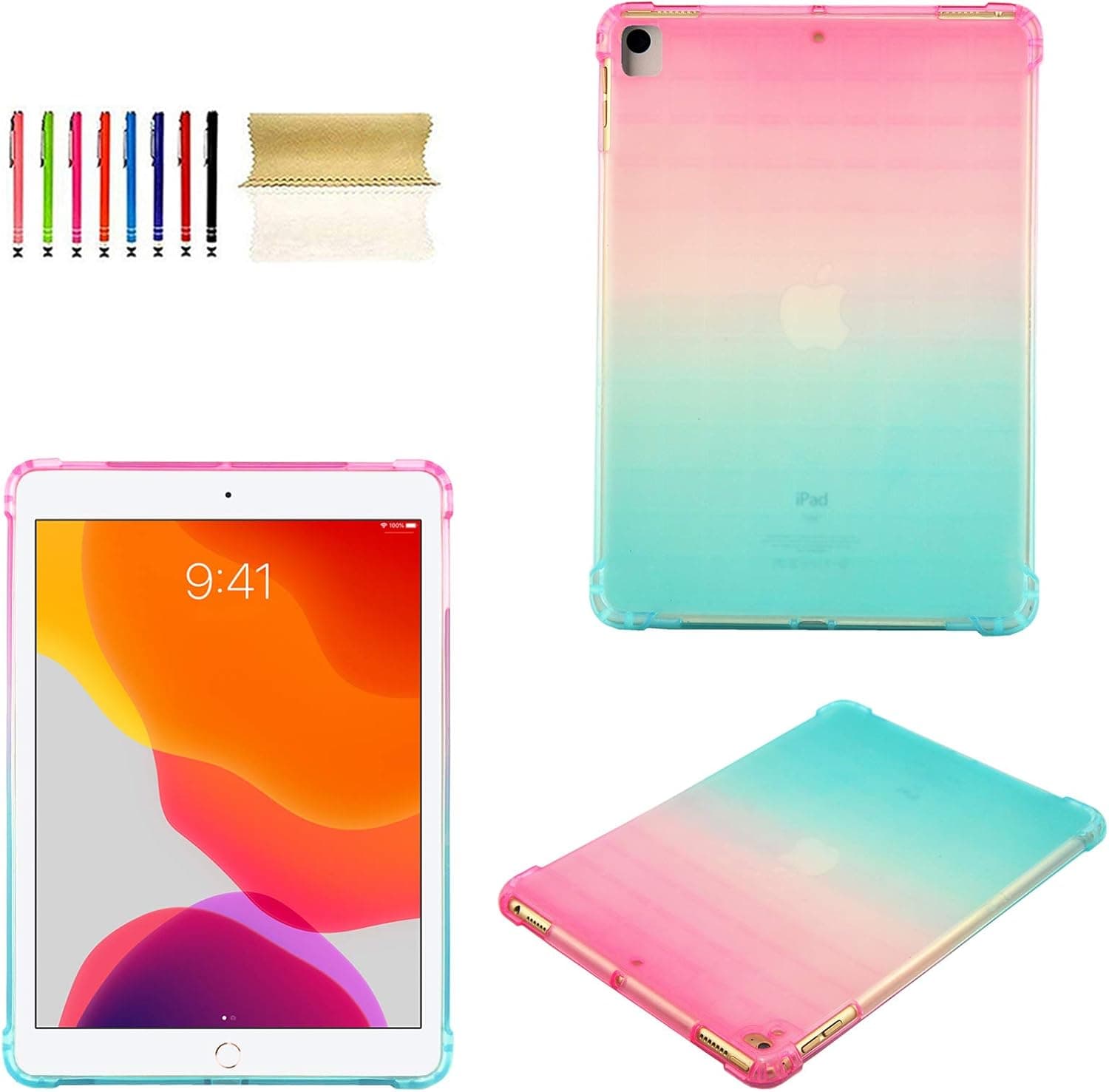 Casii Case for New iPad 10.2, Ultra Lightweight Transparent Flexible TPU Silicon Back Cover Shockproof Protective Skin Soft Slim Shell for Apple iPad 7th Generation 10.2 inch 2019 - Pink & Green