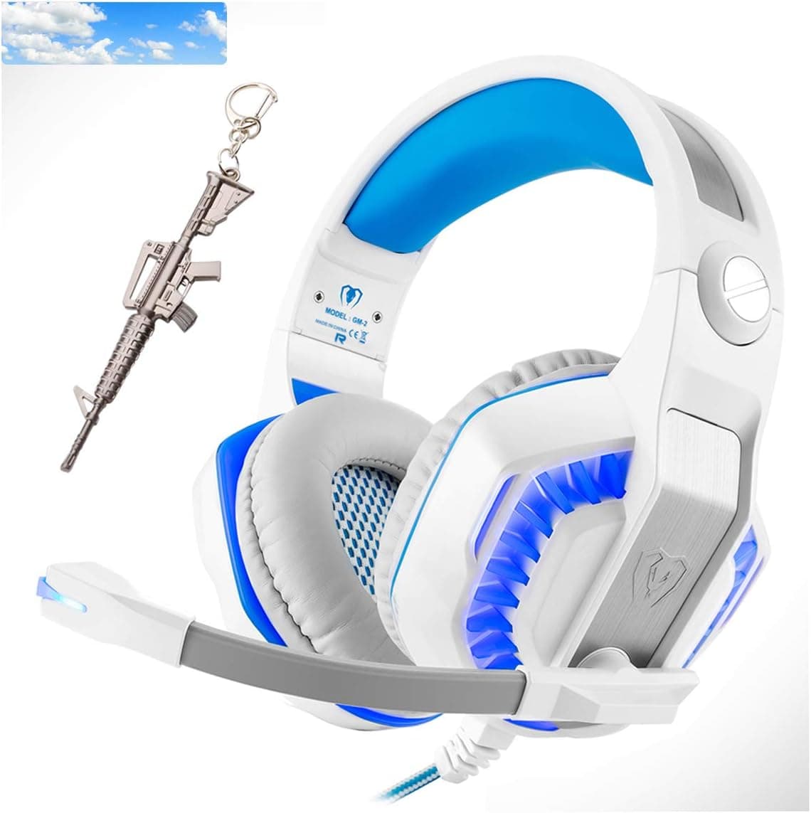 Pro Stereo Gaming Headset for PS4 Xbox One PC, All-Cover Over Ear Headphones Deep Bass Surround Sound with360° Noise Canceling Mic & LED Light for Nintendo Switch Mac Laptop (Sky Blue)