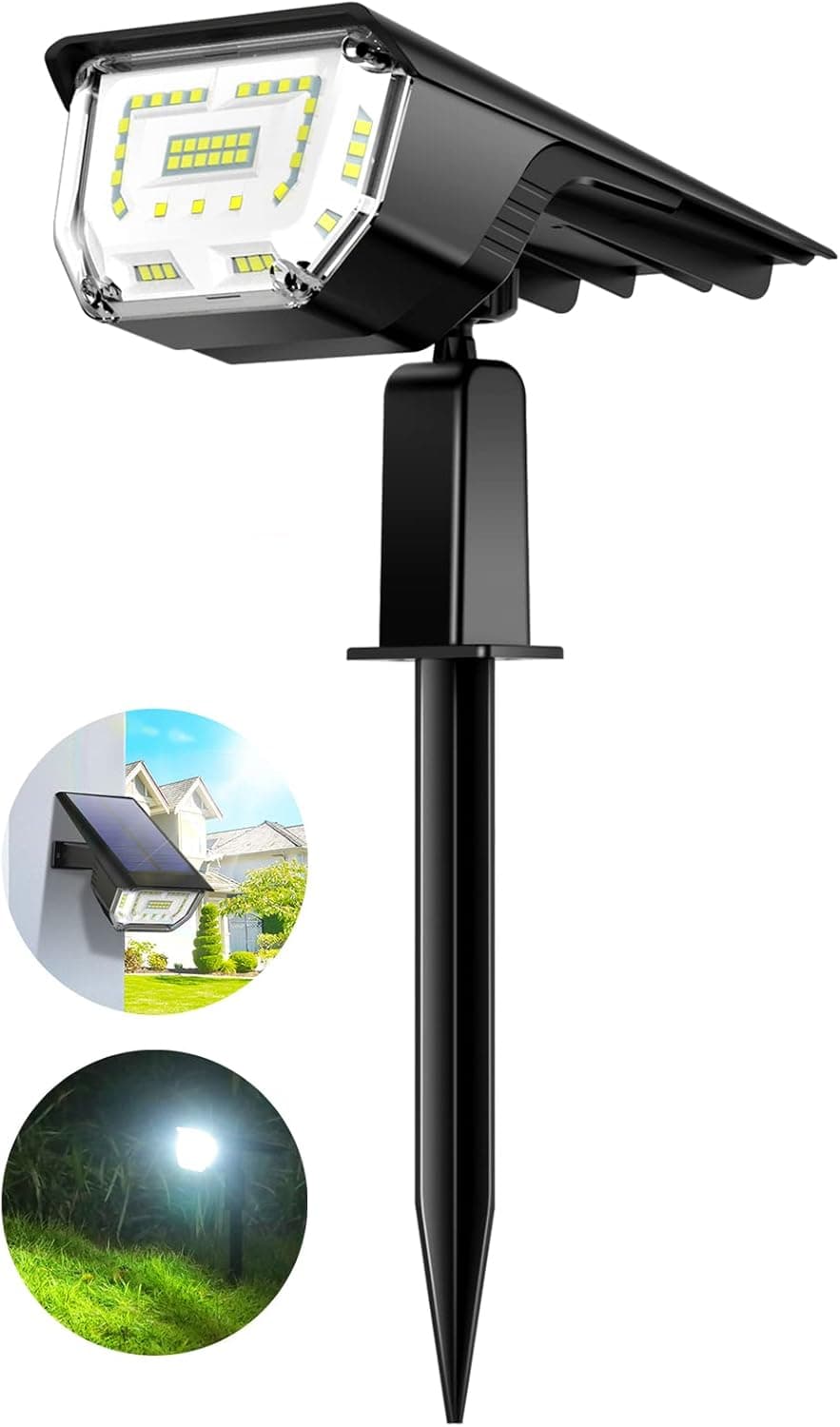 Solar Spot Lights Outdoor Garden IP65 Waterproof, LOONHIM 45 LEDs USB & Solar Powered Landscape Lighting, 3 Modes Cool White Auto ON/Off Solar Wall Light, Bright Spotlights for Yard Driveway, 2 Pack