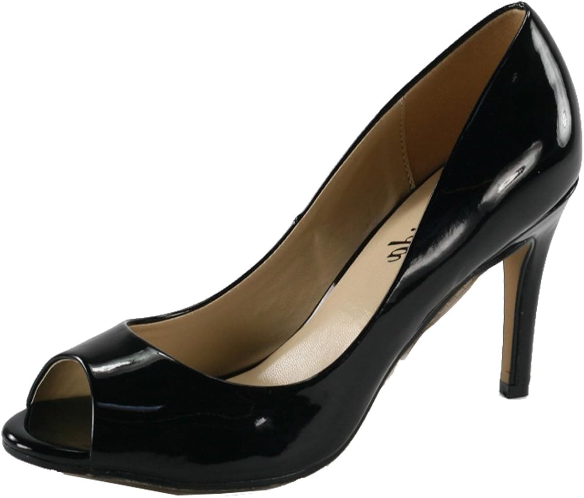 Atrevida Women's Tabina-01 Patent Leather Peep Toe Pumps (8.5 B(M) US, Black Patent)