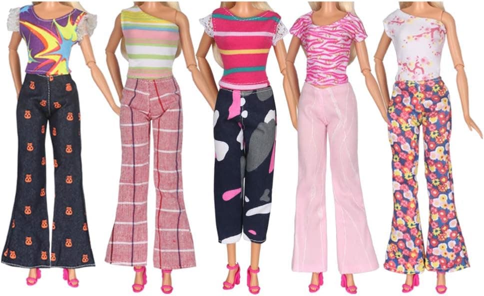 TANASY 5 Sets Clothes Outfit Casual Wear 5 Shirt and 5 Pants for 11.5"/30cm Girl Dolls