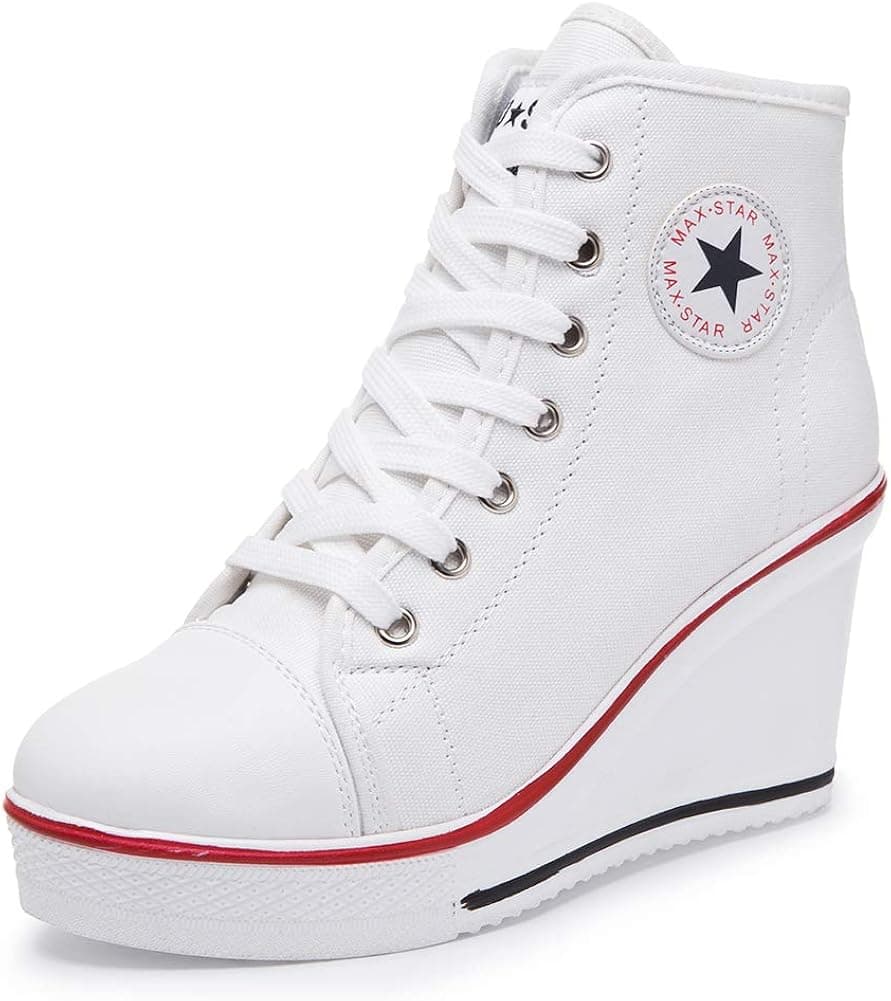 Hurriman Wedge Sneakers for Women, High Heel Platform High Top Canvas Shoes Lace up Zipper Fashion Sneakers, Tenis Zapatos de Cuña Plataforma Tacón para Mujer, Suitbale for Y2K & Harley Quinn Cosplay