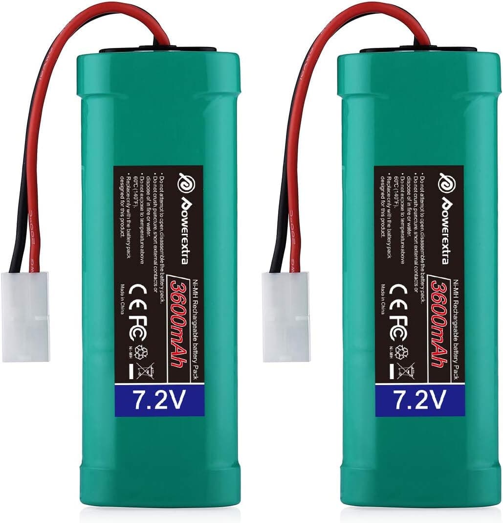 Powerextra 2 Pack 7.2V 3600mAh High Capacity 6-Cell NiMH Battery Packs with Standard Tamiya Connectors Compatiable RC Cars, RC Truck, RC Airplane, RC Helicopter, RC Boat