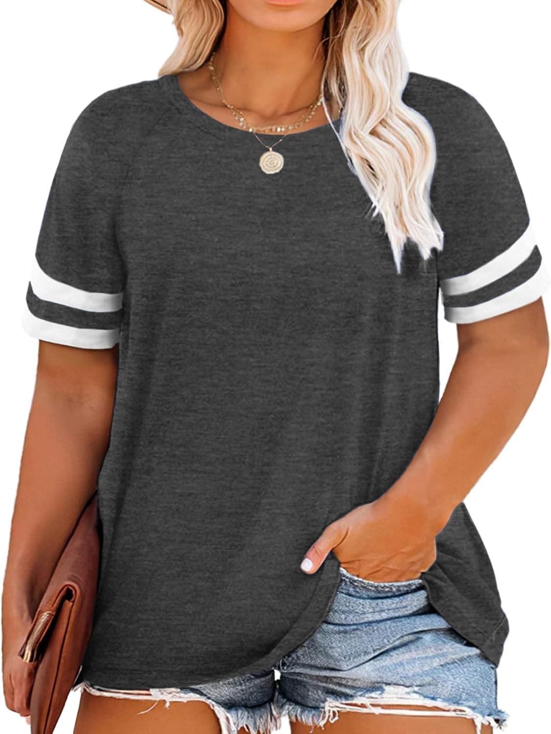 DOLNINE Womens Plus Size Tops Short Sleeve Summer T Shirts Casual Tunics XL-4XL
