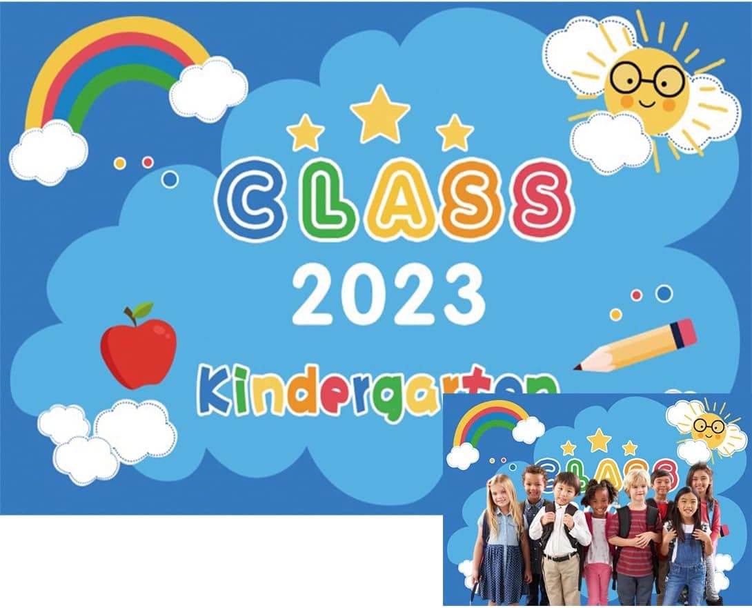 Baocicco 5x3ft Graduation Backdrop Class of 2023 Kindergarten Graduation Season Blue Cartoon Background Rainbow Sun Clouds School Graduation Kids Children Celebration Photography Booth