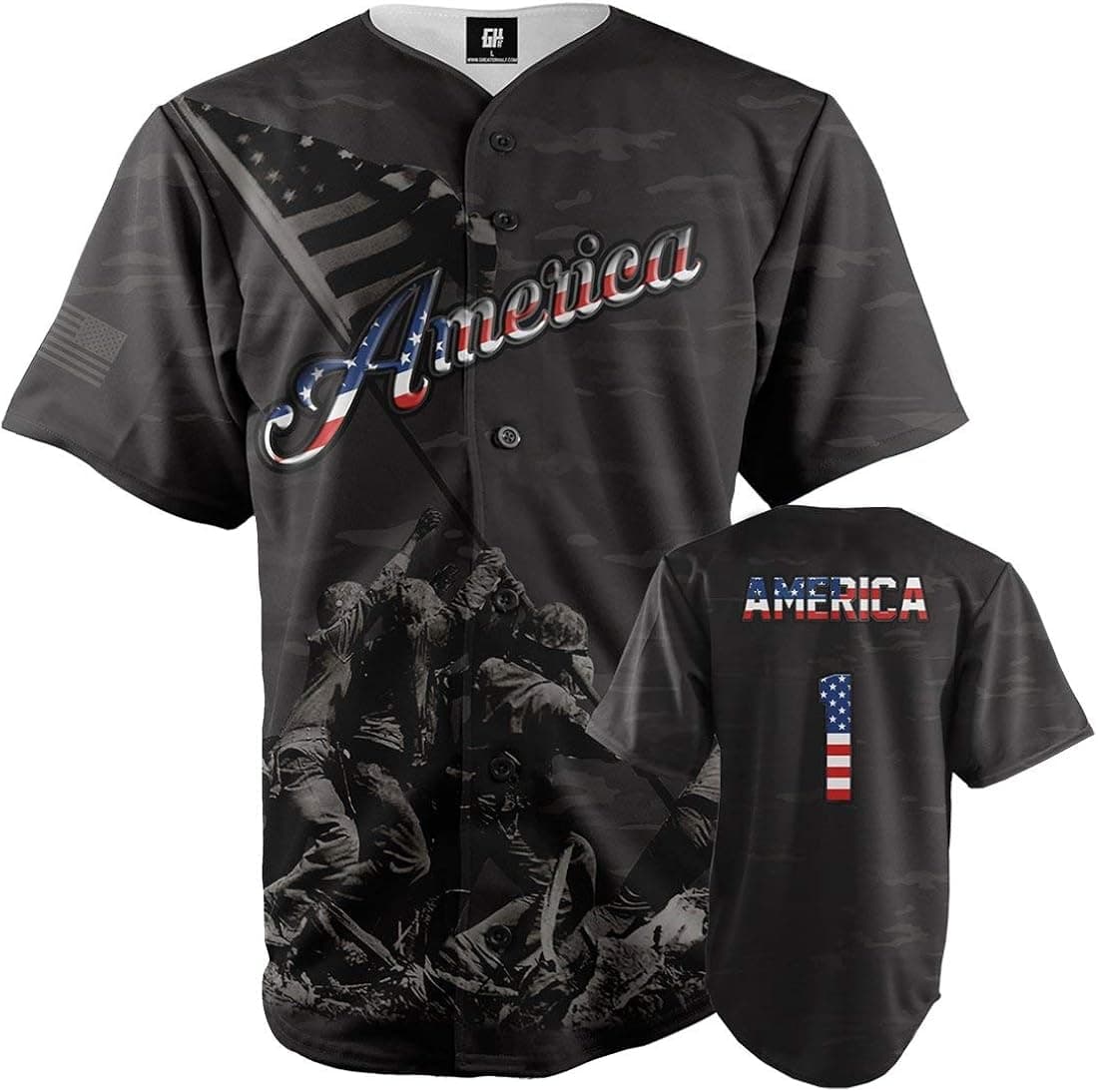 Greater Half America #1 Black Camo Baseball Jersey (S-XXXXL)