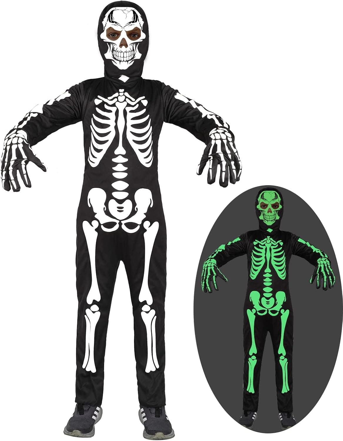 Sicypoty Kids Skeleton Costume Glow in the Dark Halloween Costume for Boys Black