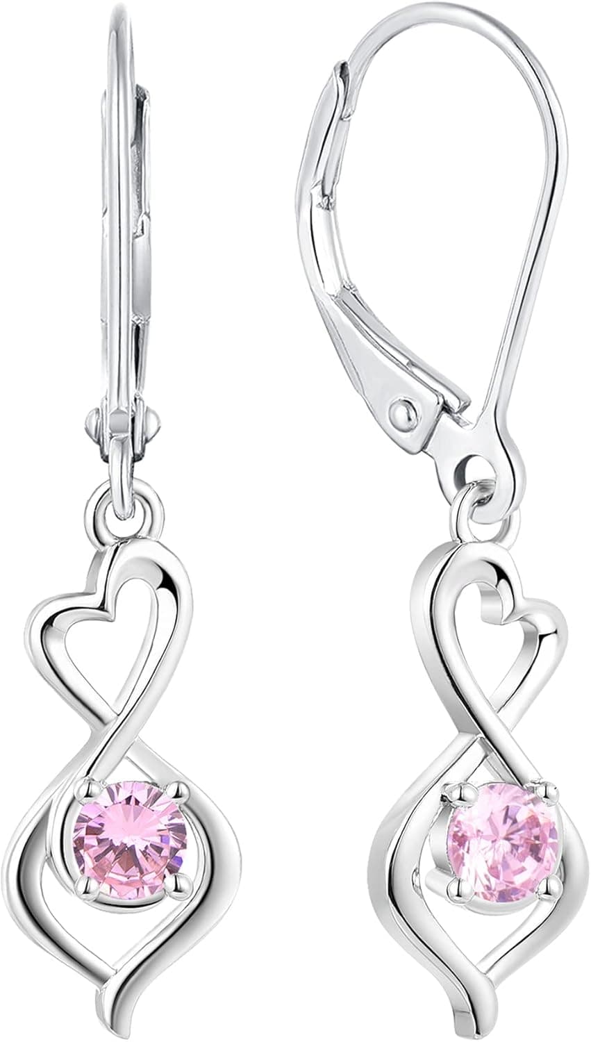 YL Heart Dangle Drop Earrings 925 Sterling Silver Infinity Leverback Earrings Birthstones Twisted Jewelry for Women