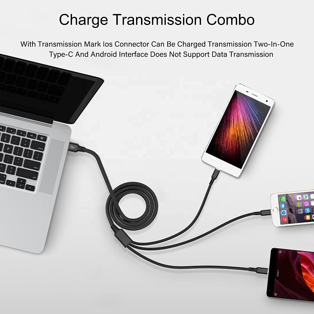 Hutelon Multi Charging Cable 1.2M Nylon Braided 3 in 1 Multiple USB Fast Charging Cord Adapter Type C Micro USB Port Connectors Compatible Cell Phones, Tablets