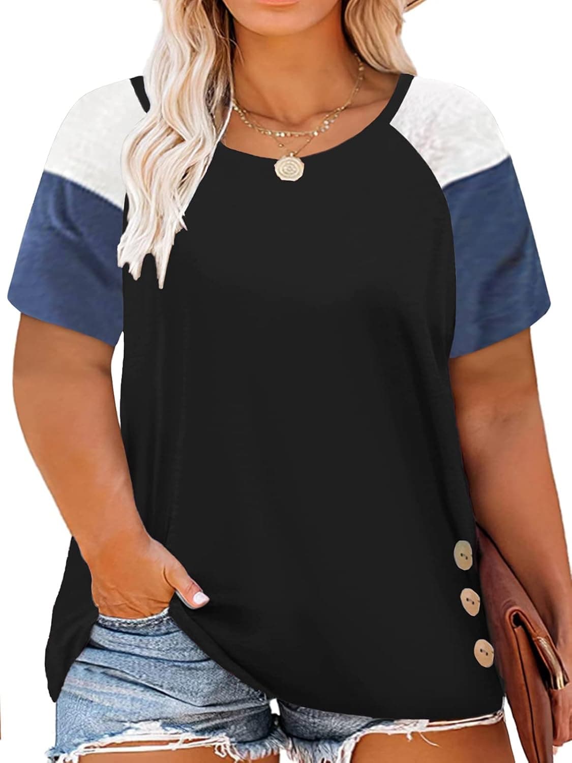 DOLNINE Womens Plus-Size Tops Short Sleeve V Neck Casual Basic T-Shirts Tunics