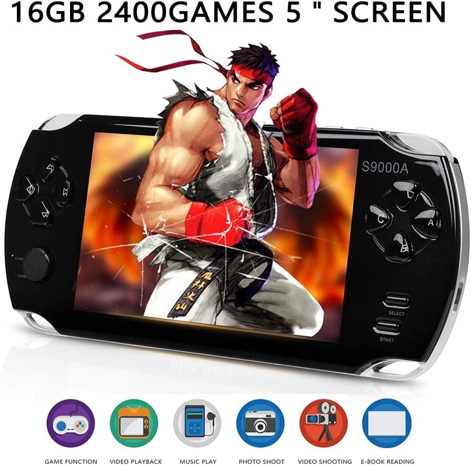 Handheld Game Console,16GB PAP Classic Handheld portable game console with 5 Inch TFT Bigger screen. 2400 popular games and 3M Camera built-in. Supports Video & MP3 player. Birthday & Holiday Gift