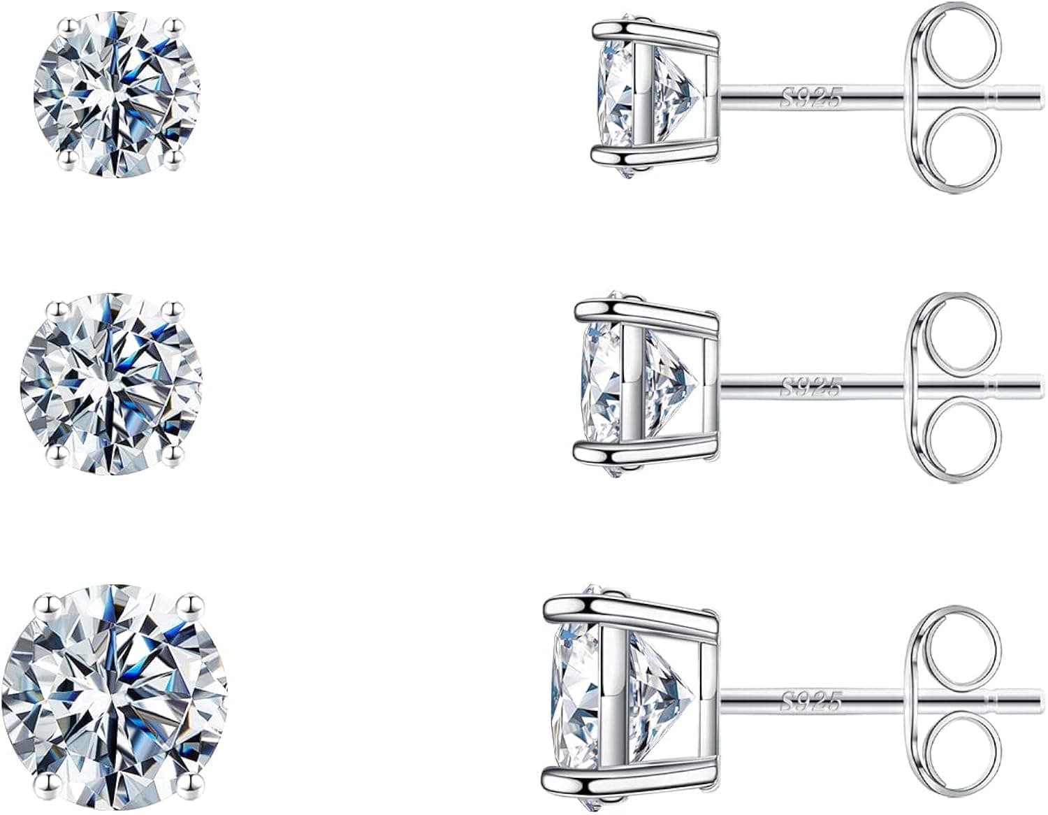 Stud Earrings Set for Women, S925 Sterling Silver Post 14K Gold Plated Hypoallergenic Stud Earrings 3-9mm Round Cubic Zirconia Stud Earrings for Women Men 3/4/5/6/7 Pairs Earrings Set