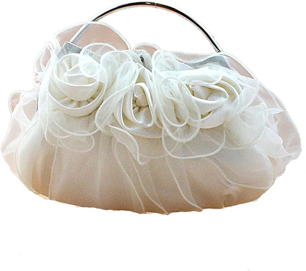 SIL076 fairy tale princess Style 3D Roses Satin Tote Handbag Small Evening Purse Bridal Prom Clutch Gift