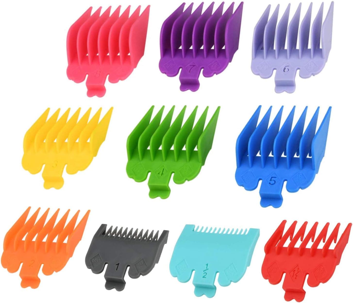 Professional Hair Clipper Guards Combs,Hair Clipper Cutting Guides 1/16” to 1” - Great for Most Size Hair Clippers/Trimmers (10 Color Rainbow)