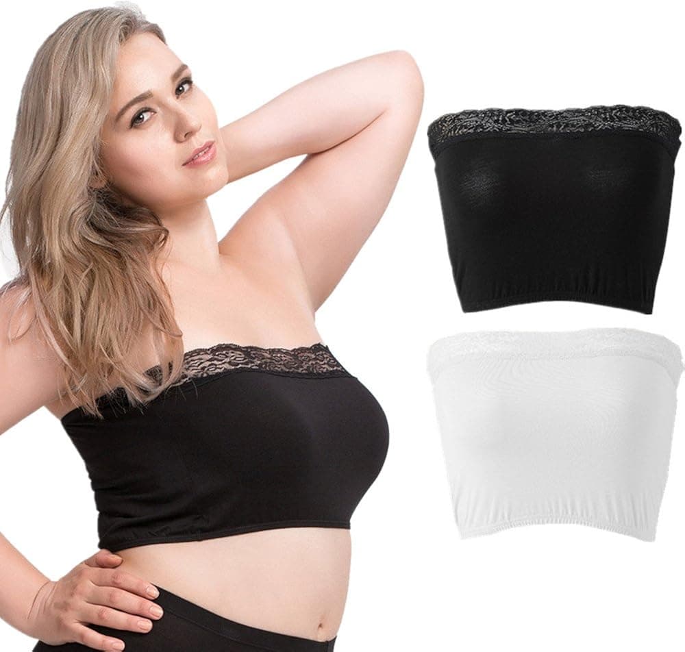 CaiMai Women's Tube Top Bra Plus Size Lace Strapless Bandeau