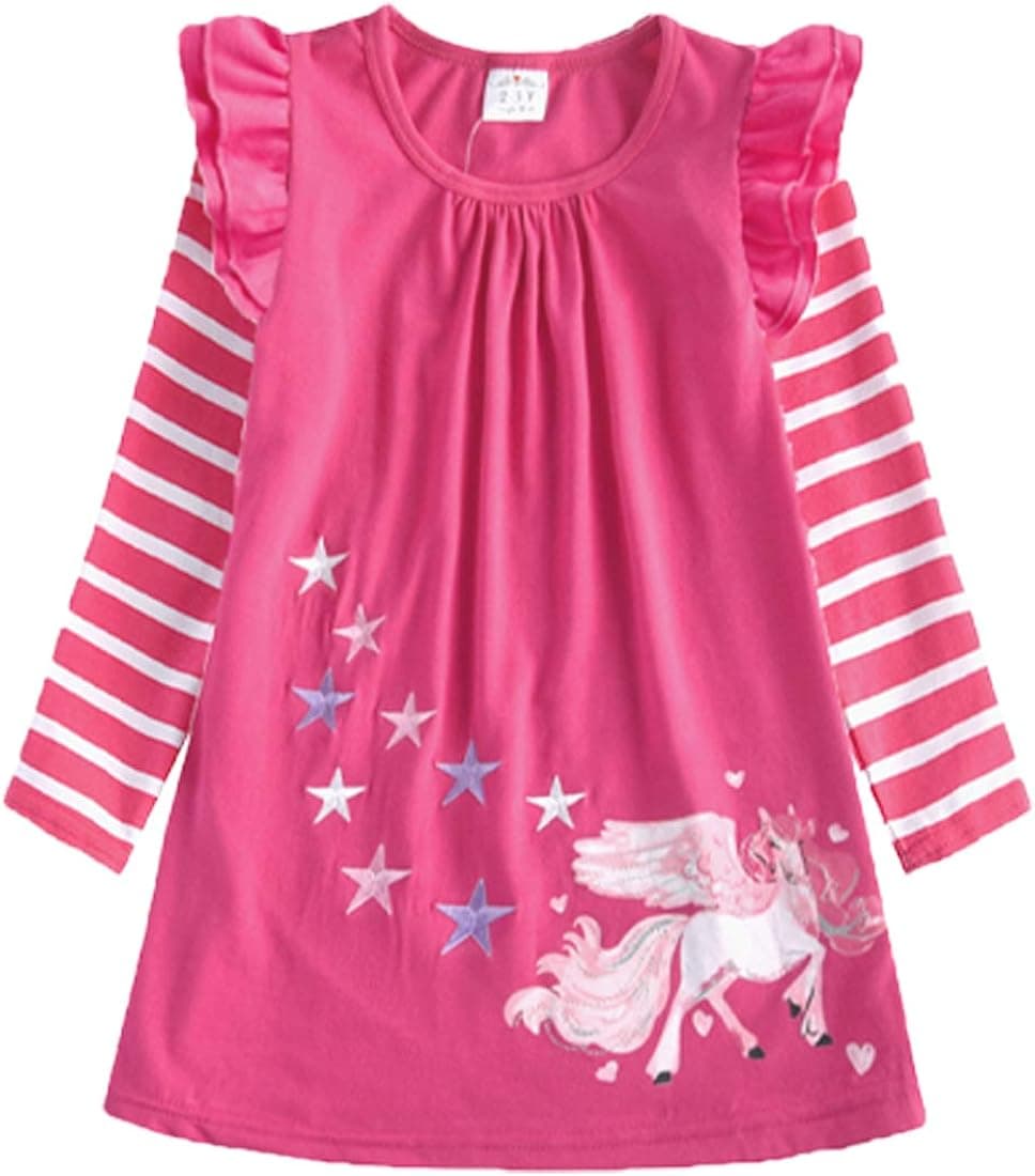 VIKITA Toddler Girls Dresses Winter Long Sleeve Girl Casual Clohtes for Kids 2-12 Years Xmas Gift