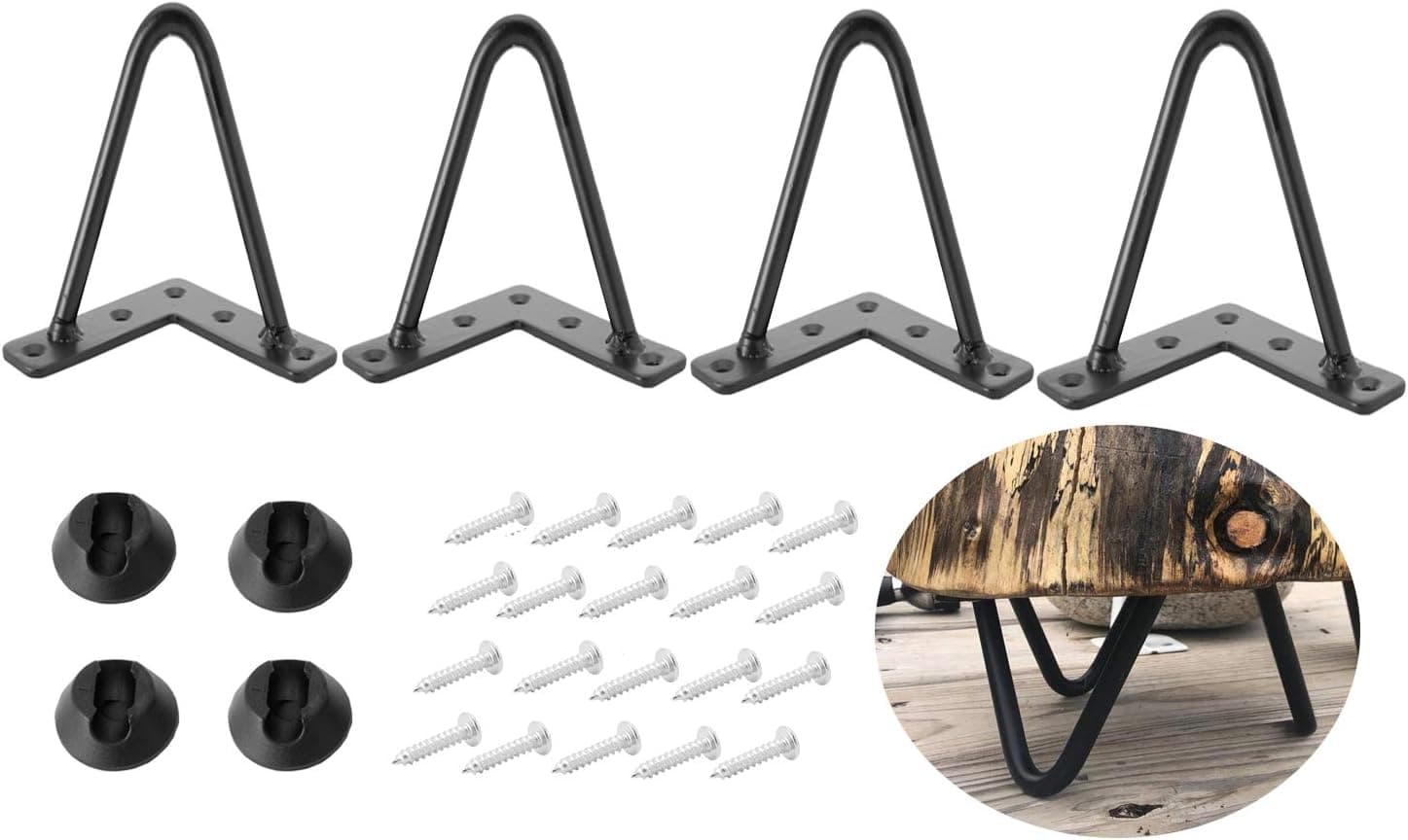 ALXEH 4 Inch Hairpin Table Legs 2-Rod Solid Hairpin Feet, 4pcs Mid-Century Style Furniture Legs with Protector Pads, Designed for Furniture DIY Project