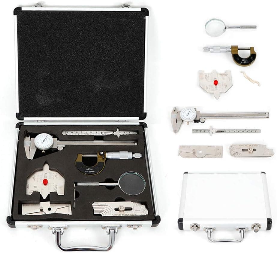 Wanlecy Welding Gauge Tool Inspection Kit, Scale Sliding Clip Depth Gauge in Inch & Metric, Fillet Weld Gage with Magnifier Calliper Easy Carry Briefcase Pacakge