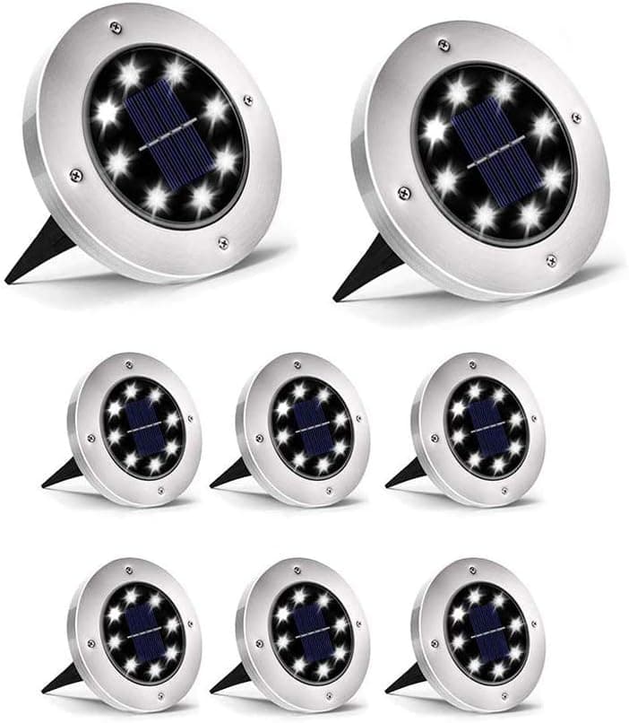Dersoy Solar Disk Lights Outdoor, 8 LED Bulbs Solar Powered Ground Lights Outdoor Waterproof IP65 for Garden/Landscape Path/Patio/Yard/Lawn/Driveway, LED Buried Lights Cold White(8 Pack)