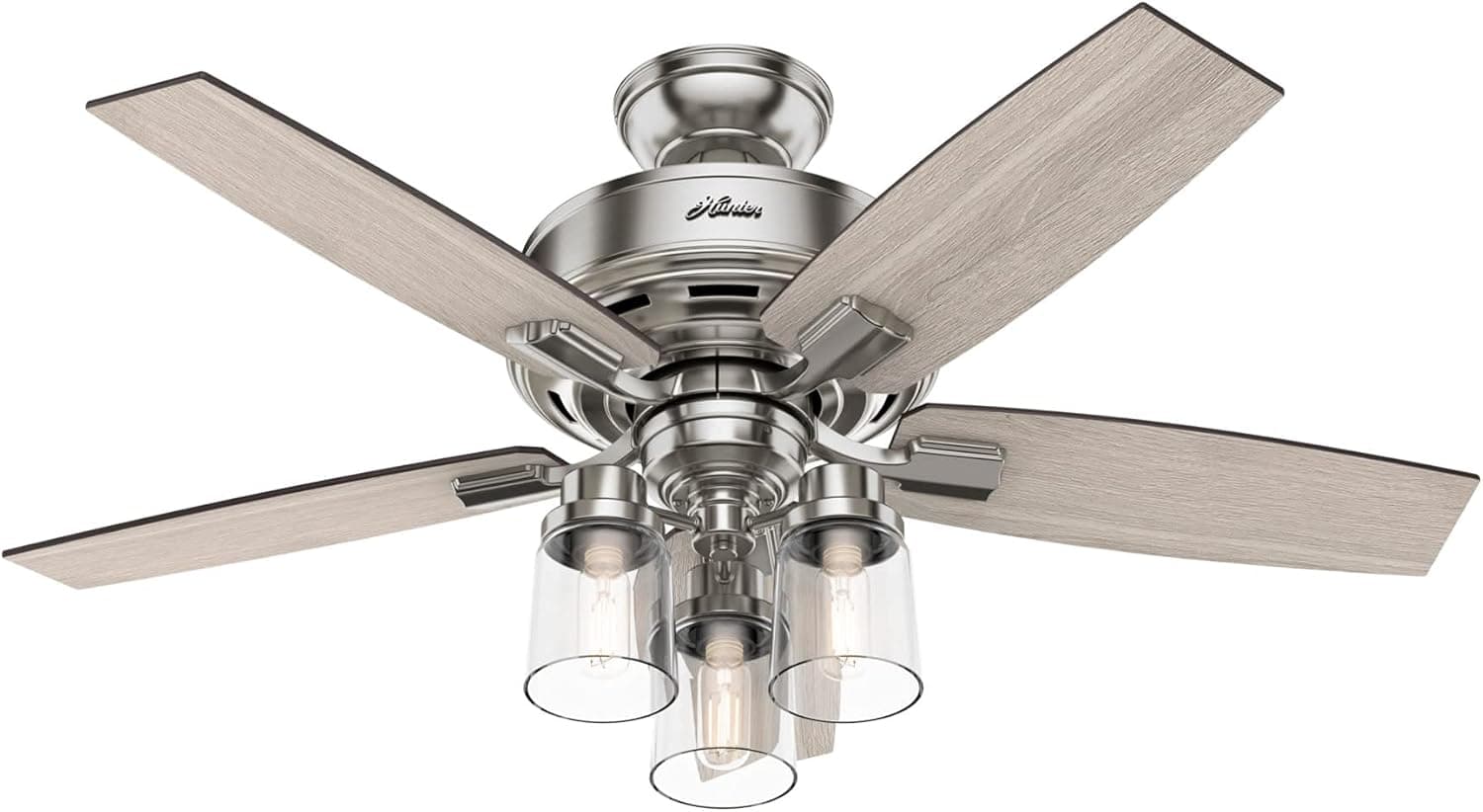 Hunter Fan Company, 50417, 44 inch Bennett Brushed Nickel Ceiling Fan with LED Light Kit and Handheld Remote