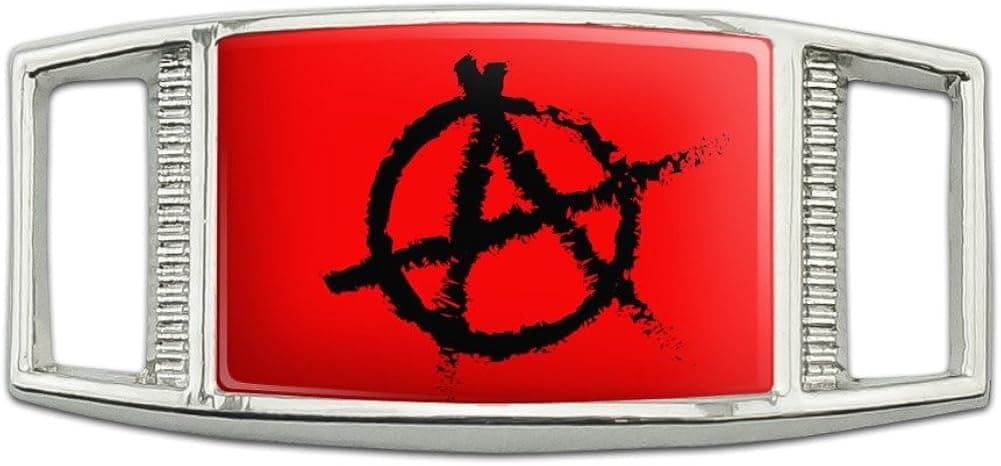 Anarchy Symbol Red Rectangular Shoe Shoelace Shoe Lace Tag Runner Gym Charm Decoration