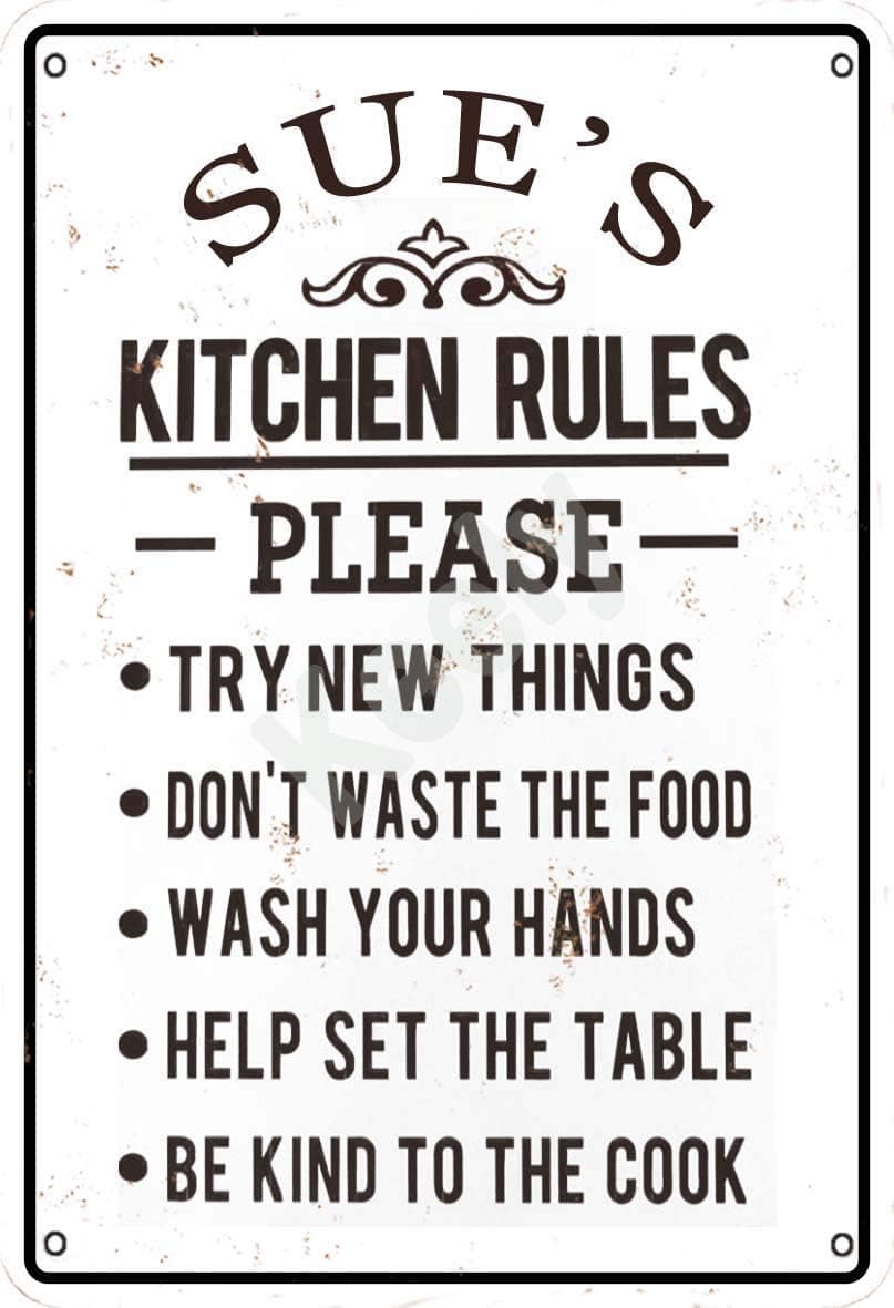 Keely Sue'S Kitchen Rules Metal Vintage Tin Sign Wall Decoration 12x8 inches for Cafe Bars Restaurants Pubs Man Cave Decorative