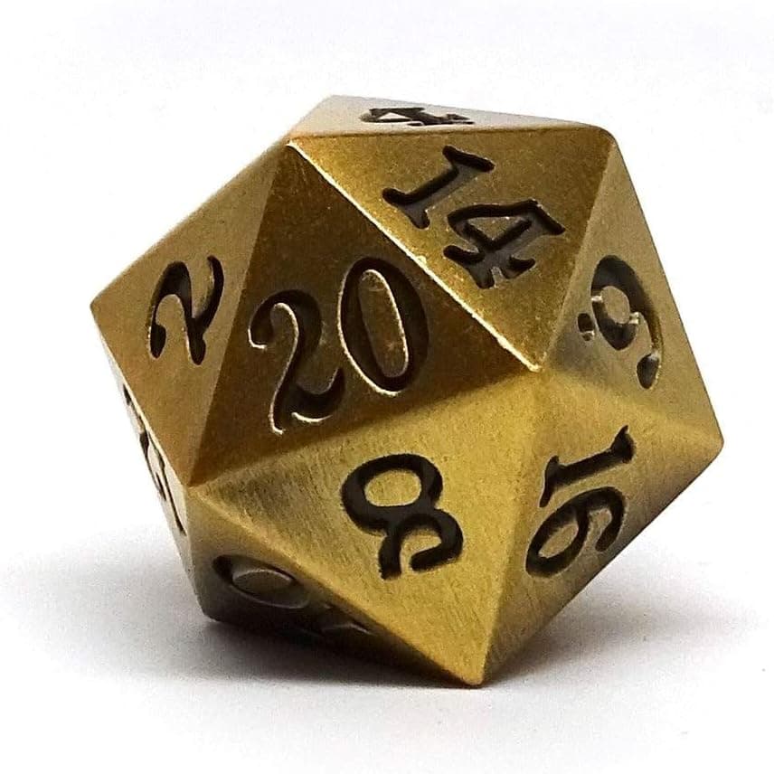 Metal D20 Single Dice - Legendary Metal Design with Signature Font (Legendary Gold)