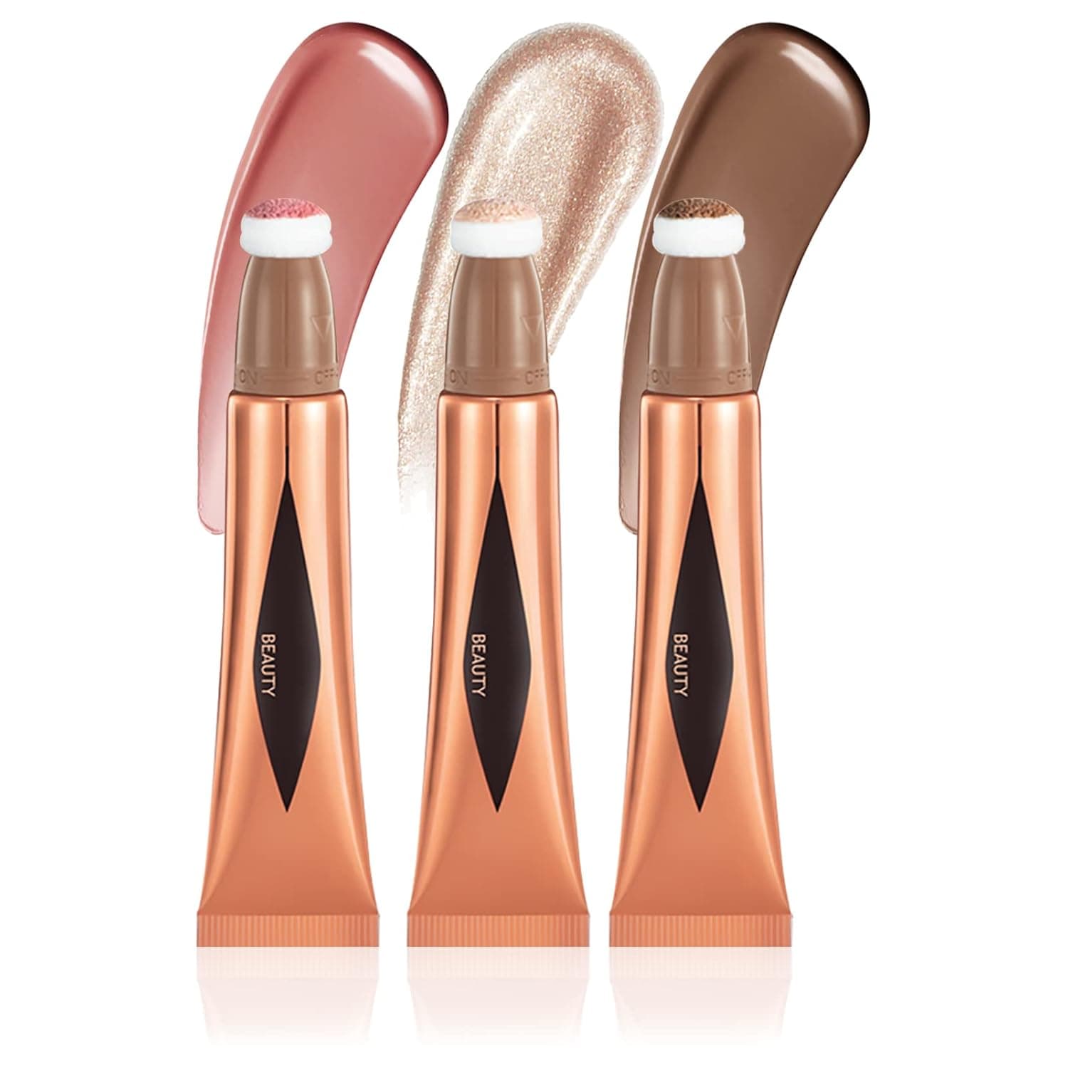 PASNOWFU Contour Beauty Wand, Face Concealer Blusher Highlighter Stick with Soft Cushion Applicator, Smooth Natural Matte Finish Contour Blush Pen, Waterproof Long-lasting Body Face Makeup (3Pcs)