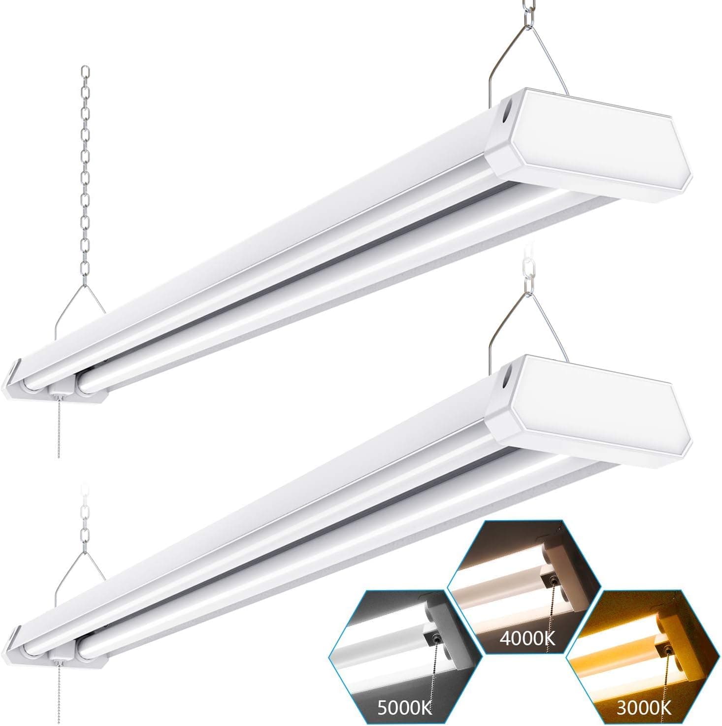 WENFENG 4FT Led Shop Light, 2 Pack 3-1 Color Changing Integrated Garage Light,3000K-4000K-5000K,42W,4500LM Industrial Commercial Utility Ceiling Light Fixture for Workbench, Workshop
