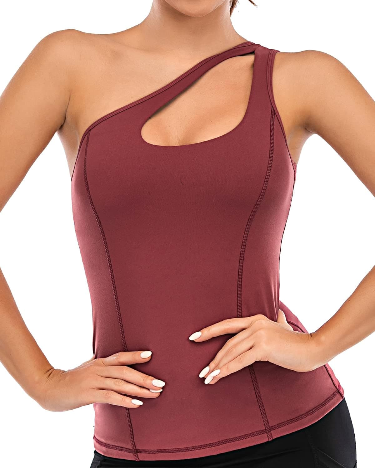 RUNNING GIRL One Shoulder Tops for Women, Workout Tank Top with Built in Sports Bra Yoga Athletic Shirts Compression Running