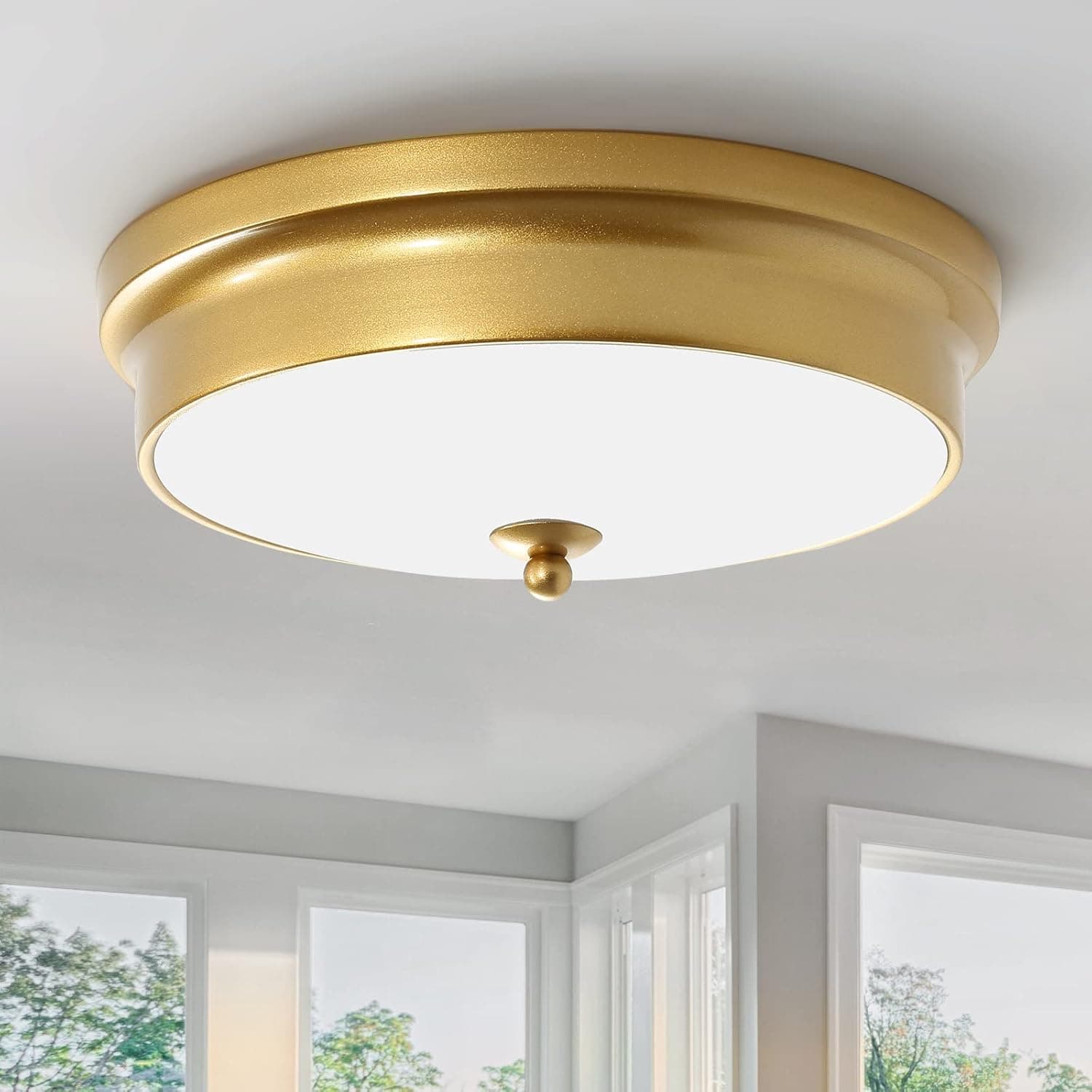 POLITAMP 12.6 Inch Gold Ceiling Light Fixture,2-Light Flush Mount Light for Bedroom Hallway Bathroom Kitchen Dining Room Entryway,Frosted Glass Shade