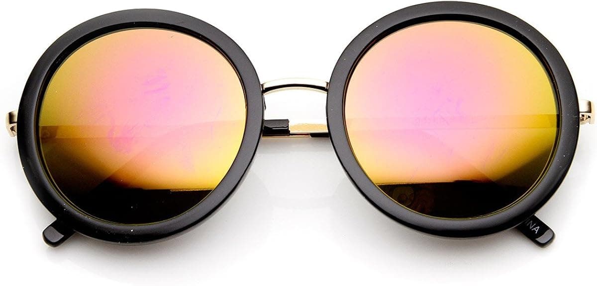 Womens Retro Glam Color Mirror Lens Round Sunglasses