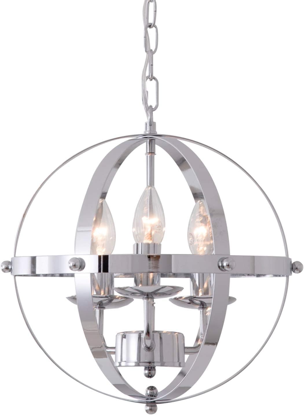 Ganeed Globe Pendant Light,Three-Lights Orb Chandelier,Adjustable Pendant Light Fixtures Chrome,Vintage Hanging Light Spherical Ceiling Light Fixture for Kitchen Island Dining Table