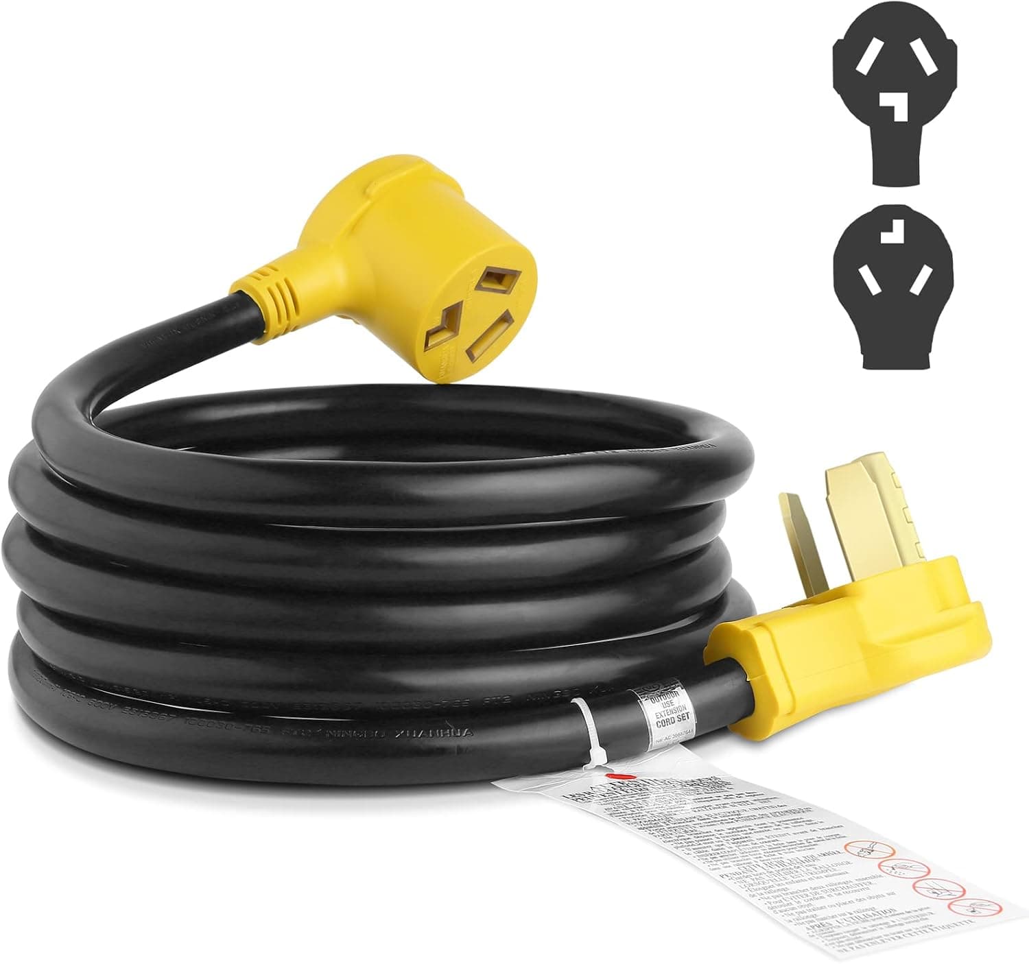 10FT 3 Prong Dryer Extension Cord, 30 Amp NEMA 10-30P to 10-30R EV Extension Cord for Dryer Power Extension and Level 2 EV Charging, 125V/250V 10 AWG STW ETL Listed (Yellow)
