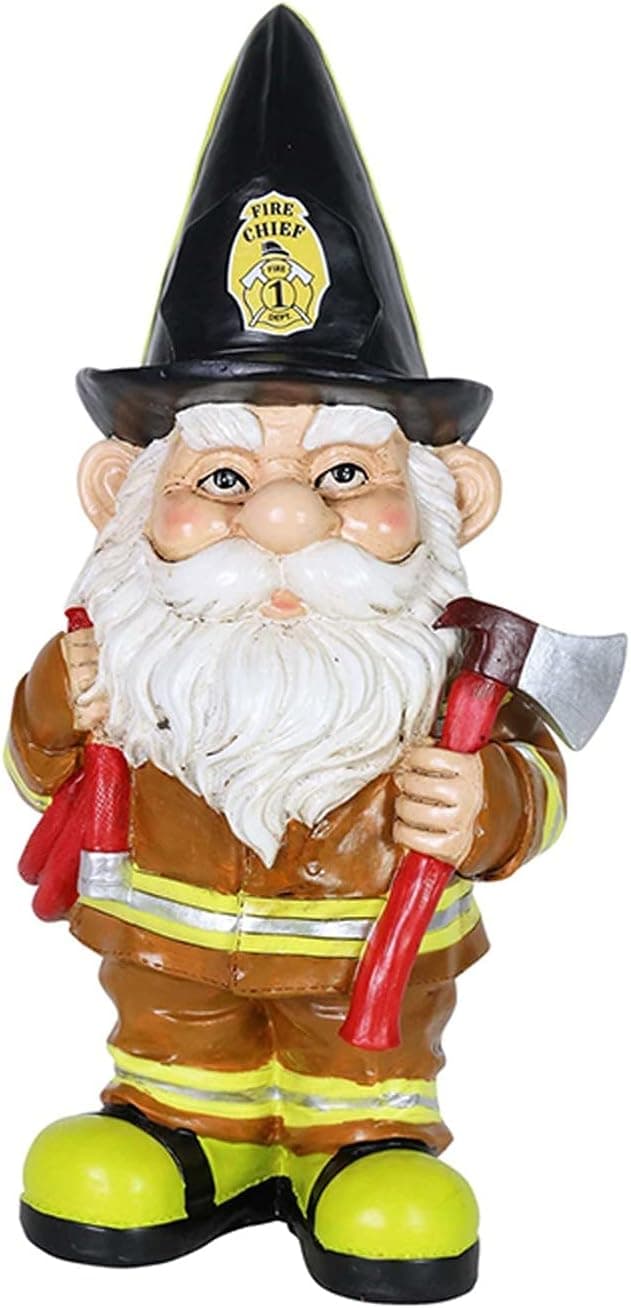 Loosebee Garden Gnome Statues Outdoor Decoration, Resin Gnome Crafts Yard Art Decor, Garden Dwarf Firefighter Ornaments Sculpture, Waterproof Outdoor Statue for Patio,Lawn ,Yard, One Size
