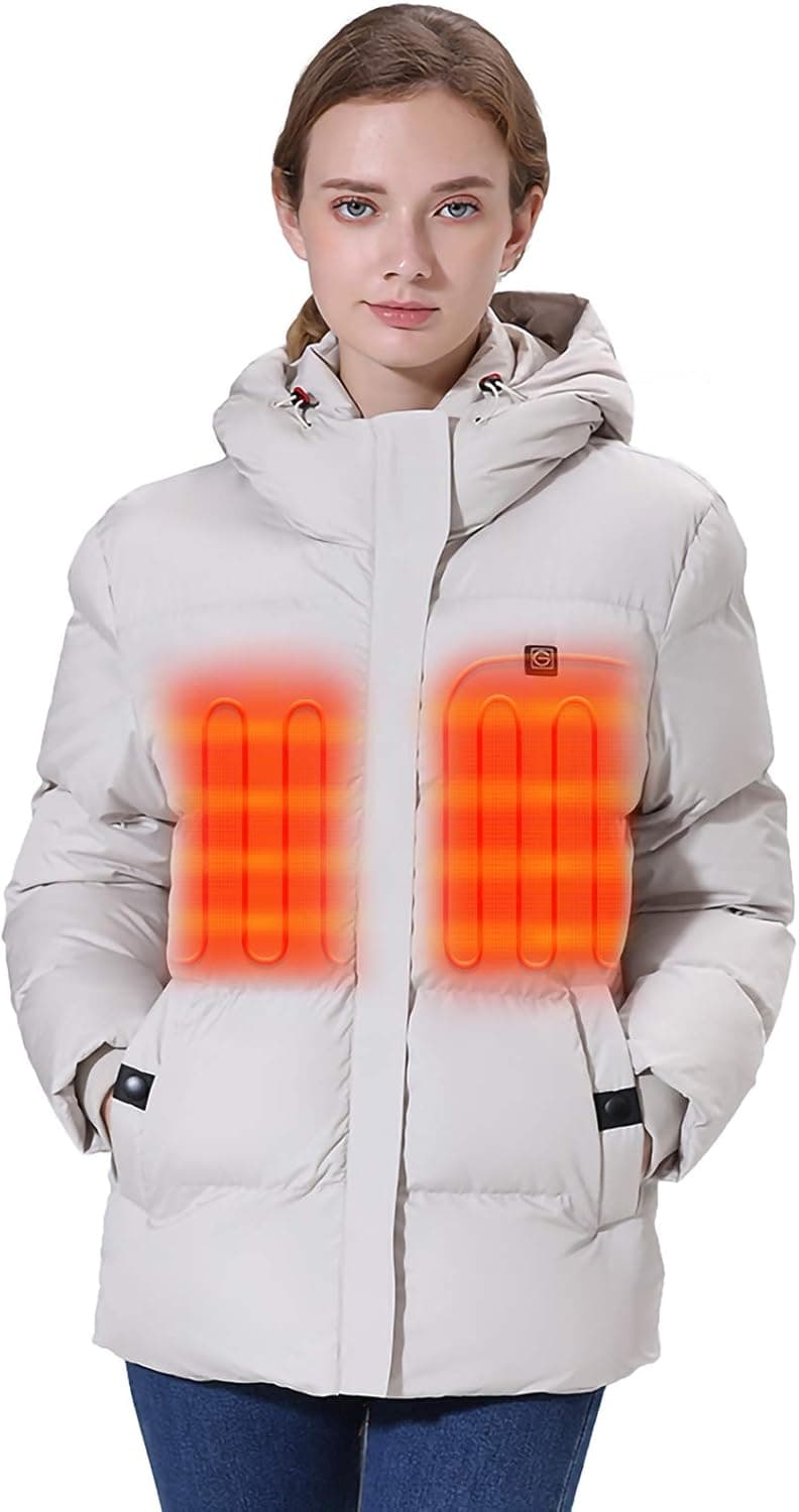 Venustas Women's Heated Jacket with Battery Pack 5V, Thicken Heated Coat with Adjustable Hood Water&Wind Resistant