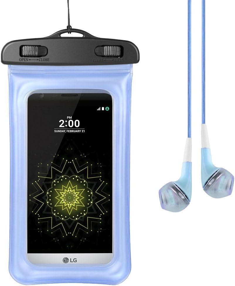 Universal PVC Transparent Clear Touch Screen Full Body Seal Waterproof Case for LG G6 / G5 / V20 / V10 / Stylo 3 Plus/Touch Screen Pen 3 / Stylo 2 V/X Venture/X Power 2 + VG Earphone Blue