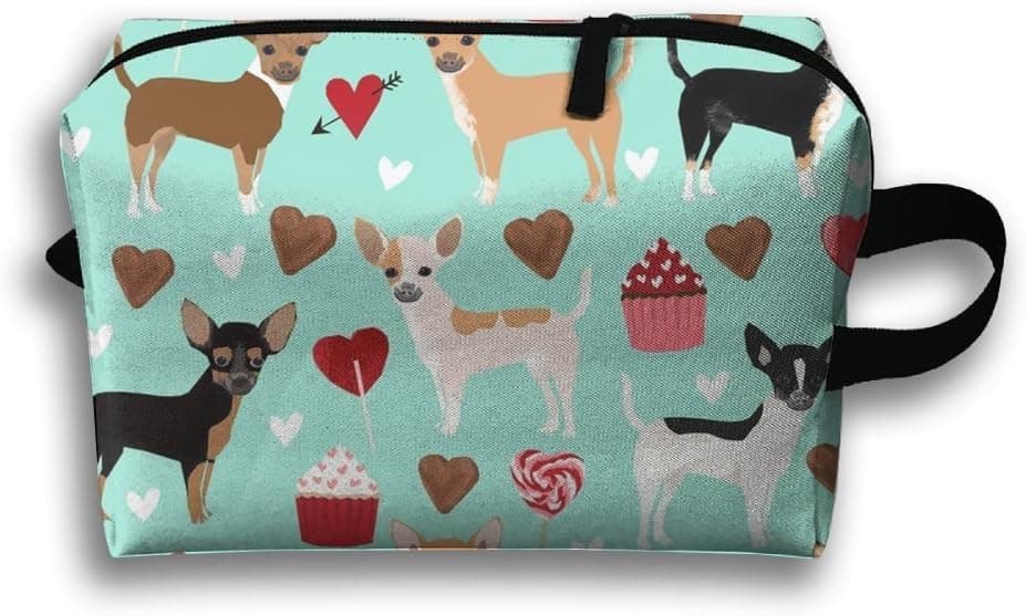 LLIANCCHEN Chihuahua Love Toiletry Bag-Portable Travel Organizer Cosmetic Make Up Bag Case for Women Men Shaving Kit with Hanging Hook for Vacation