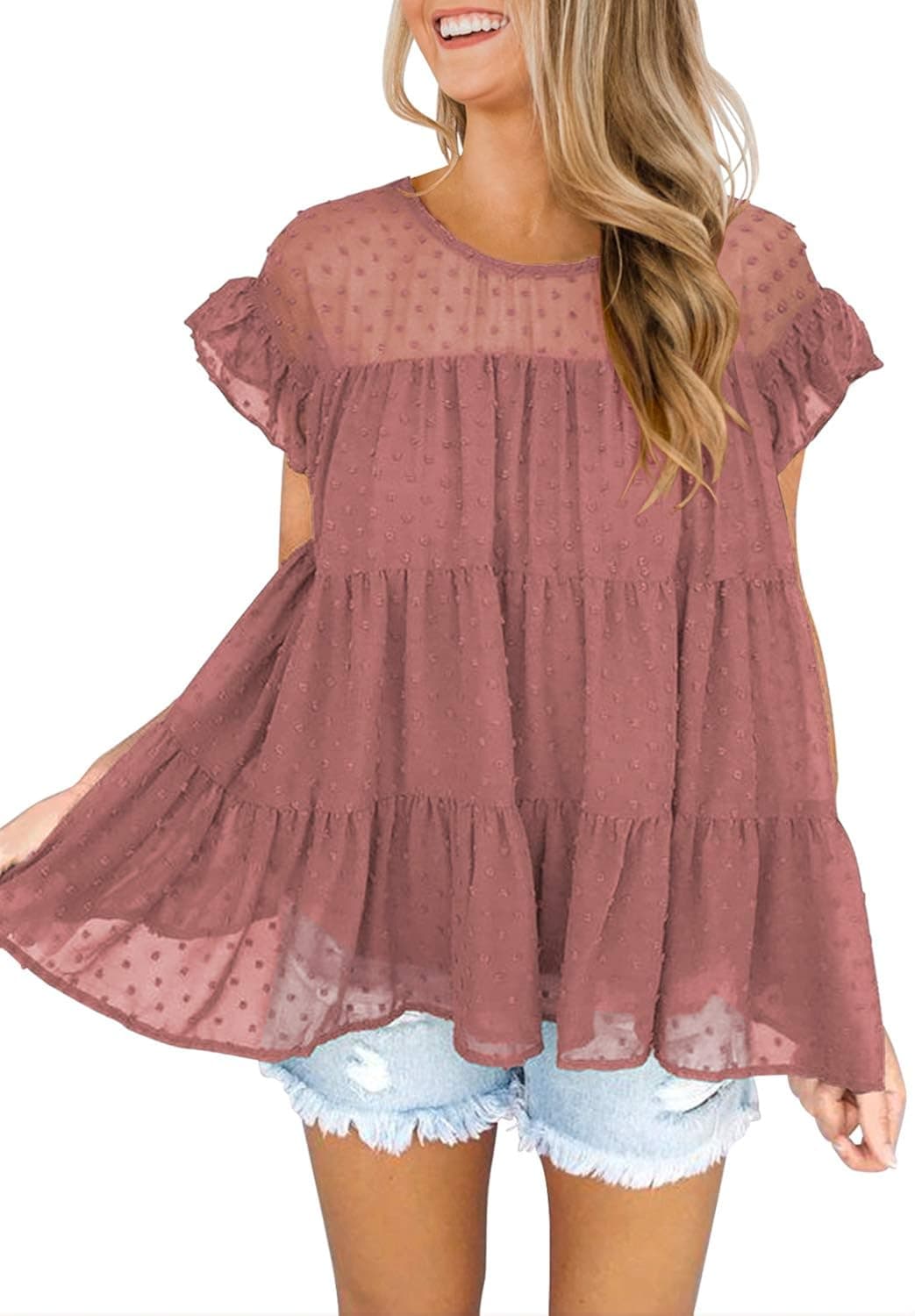 DOROSE Women's Summer Top Ruffle Loose Casual Sleeveless Blouses Tops