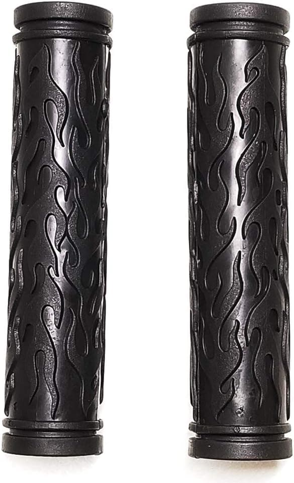 Fito Flame Gel Rubber Handlebar Grips - (Black), One Pair, Both in 125mm, Made in Taiwan! for Beach Cruiser Bike, Fixie Fixed Gear Bike, Road Bikes, BMX Bikes, Mountain Bicycles Handle bar.