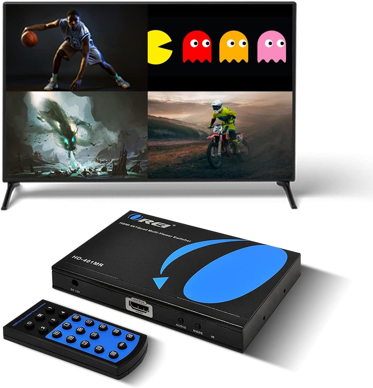 OREI HDMI Multi-Viewer 4x1 Seamless HDMI Switch - 4 Ports, IR Remote, Supports up to 1080p, Security Camera, HDMI Switch 4 in 1 Out on Single Display