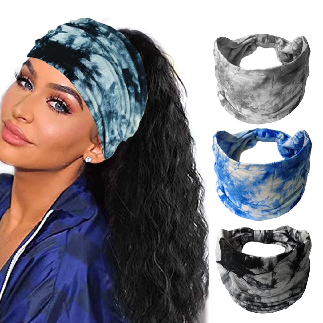 Women Boho Headband Boho Bandeau Turban Wide Elastic Sports Bohemian Headwear Yoga Hair Band Workout Headwrap