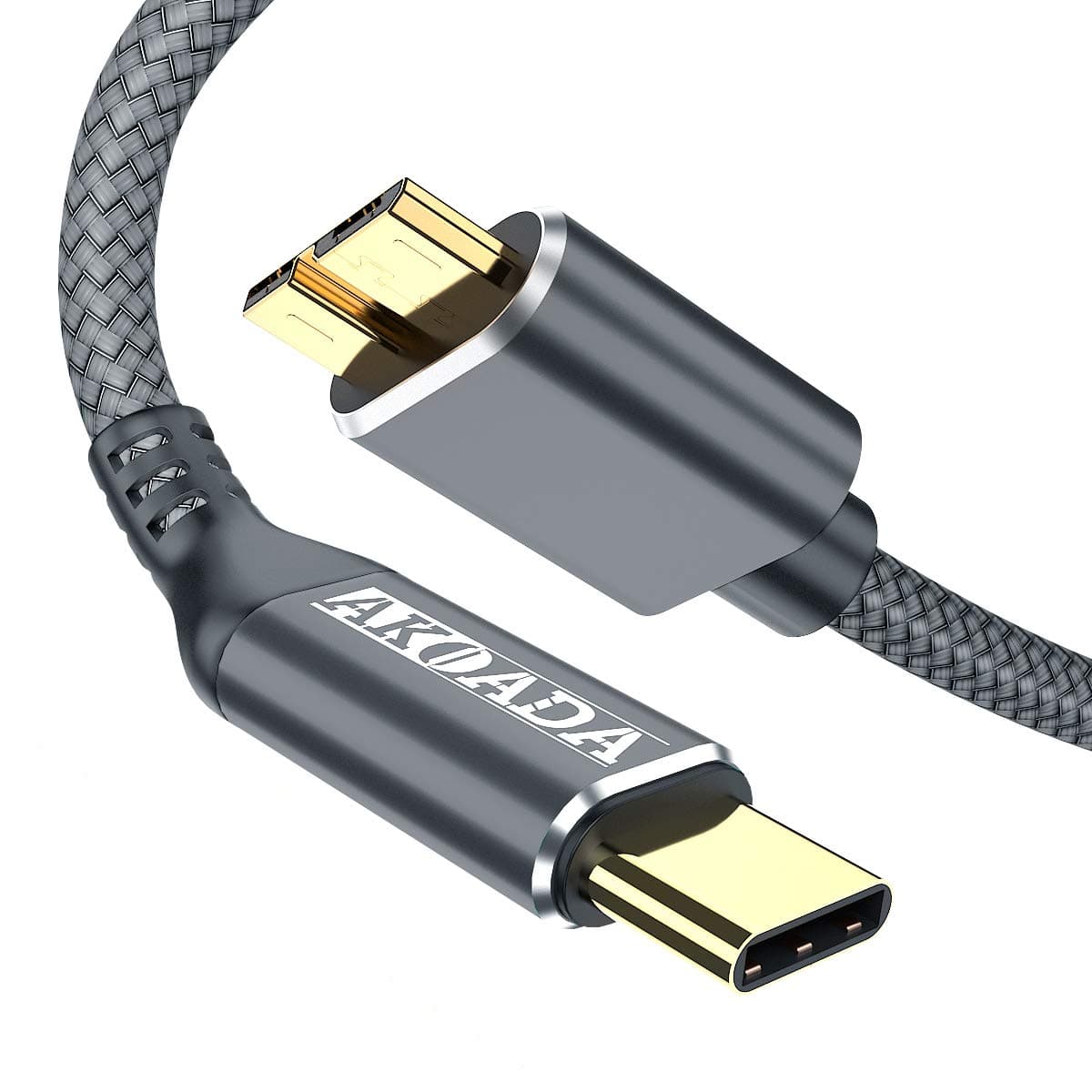 USB C To Micro B Cable 3.0,AkoaDa 2 Pack(1.5ft+3.3ft) Type C To Micro B Hard Drive Cable Nylon Braided Cord Compatible With Toshiba Canvio,Seagate,WD External Hard Drive,Chromebook Pixel And More-Grey