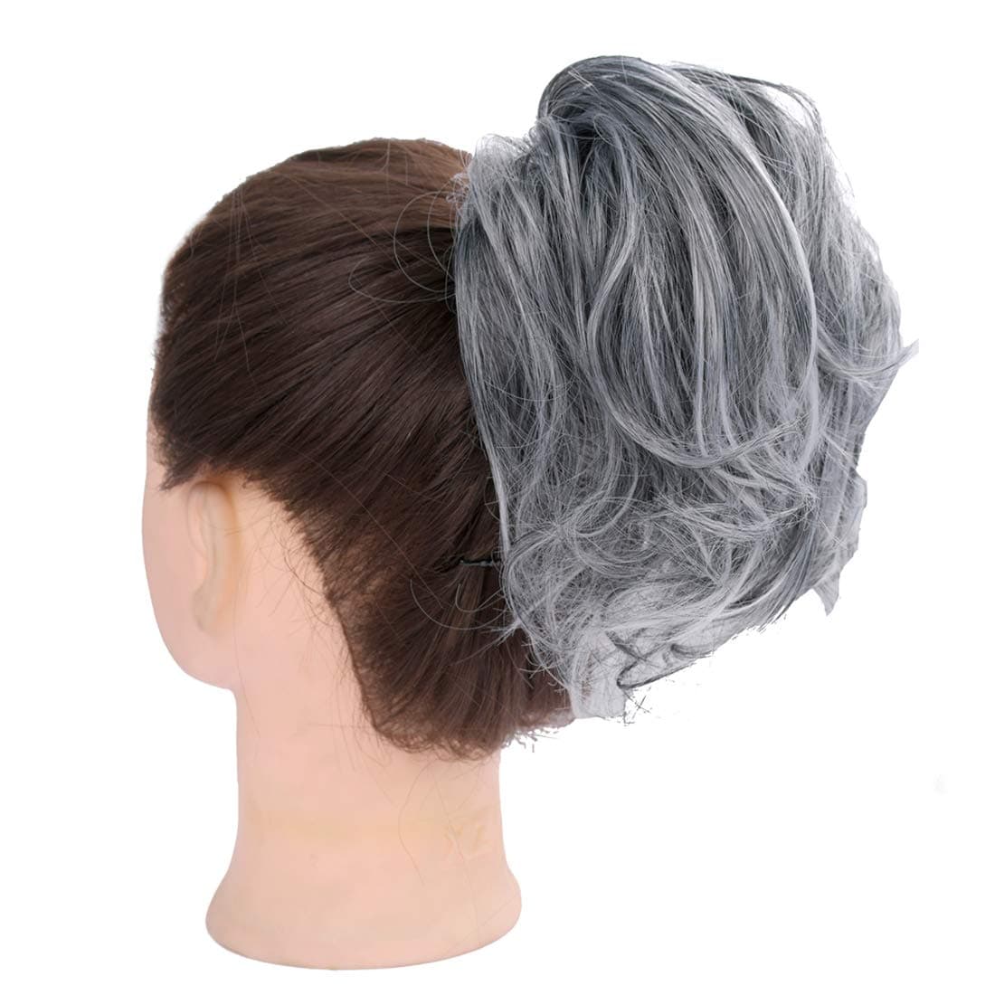 Miss Elegant Hairpiece Scrunchy Hair Bun Hair Chignons Gray Ponytail Extension Wavy Messy for Women Hair Updos(1TGray)