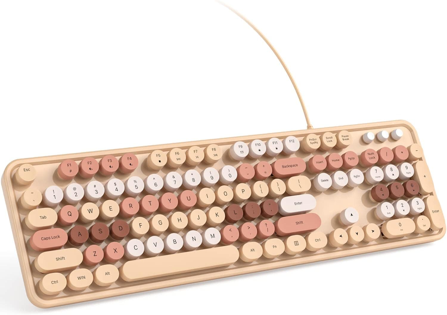 KNOWSQT Wired Computer Keyboard - Milk Tea Colorful Full-Size Round Keycaps Typewriter Keyboards for Windows, Laptop, PC, Desktop, Mac