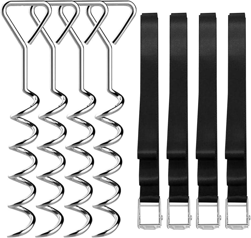 H HUKOER Trampoline Anchor Kit Swing Set Anchors Trampoline Accessories Parts Trampoline Stakes Heavy Duty Tie Down System with Spiral Ground Anchor Stakes Set of 4